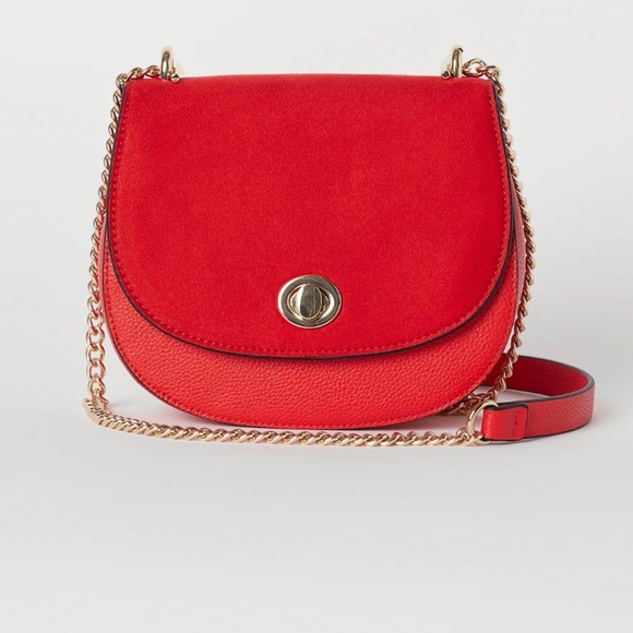 NWOT H&M red faux suede & leather detachable gold chain bag purse satchel - Picture 1 of 9